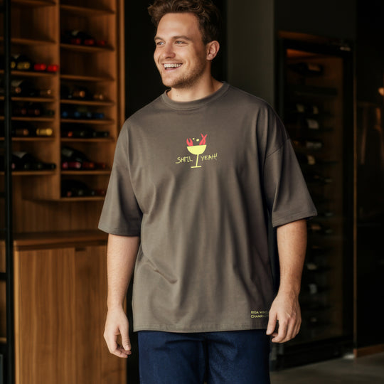 Olive Oversized High Neck T-Shirt with Embroidery